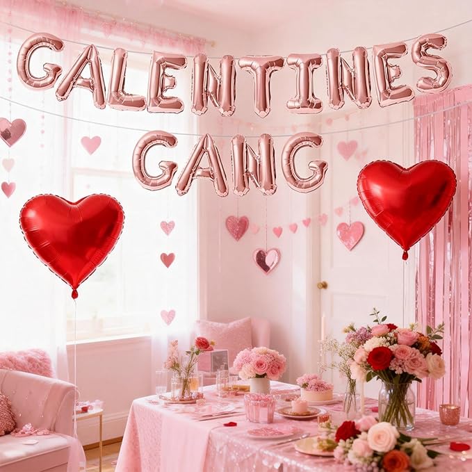 Galentines Day Balloons Banner 16 Inch Rose Gold Galentines Gang