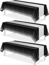 3Pcs Black and Silver Tablecloth Party Decorations,Plastic Black