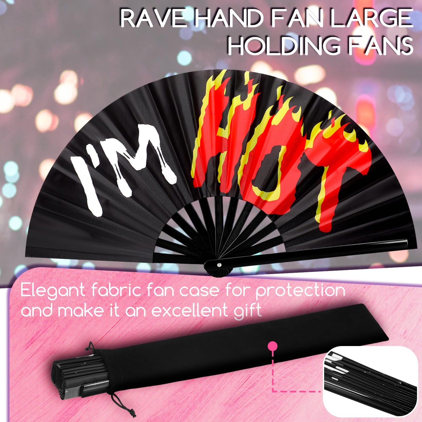 FairySandy 6 Pcs Large Hand Fan Rave Iconic Shade Bye Folding Bamboo