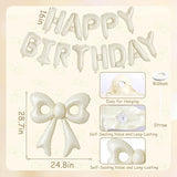 Cream Happy Birthday Balloons, 31”Huge Beige Bow Aluminum Foil