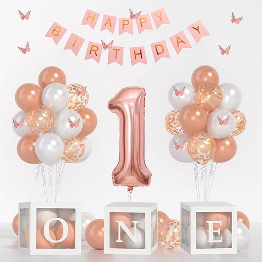 Baby Girl Rose Gold First Birthday Decorations Rose Gold Pearl White