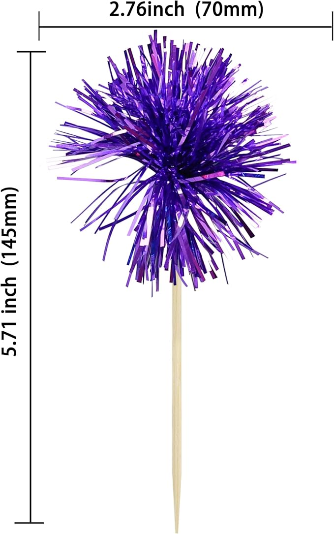 Gyufise 30Pcs Foil Firework Cupcake Toppers Sparkle Tinsel Cake #14