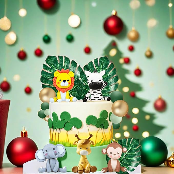20 PCS Jungle Safari Animal Cake Topper with Lion Giraffe Monkey
