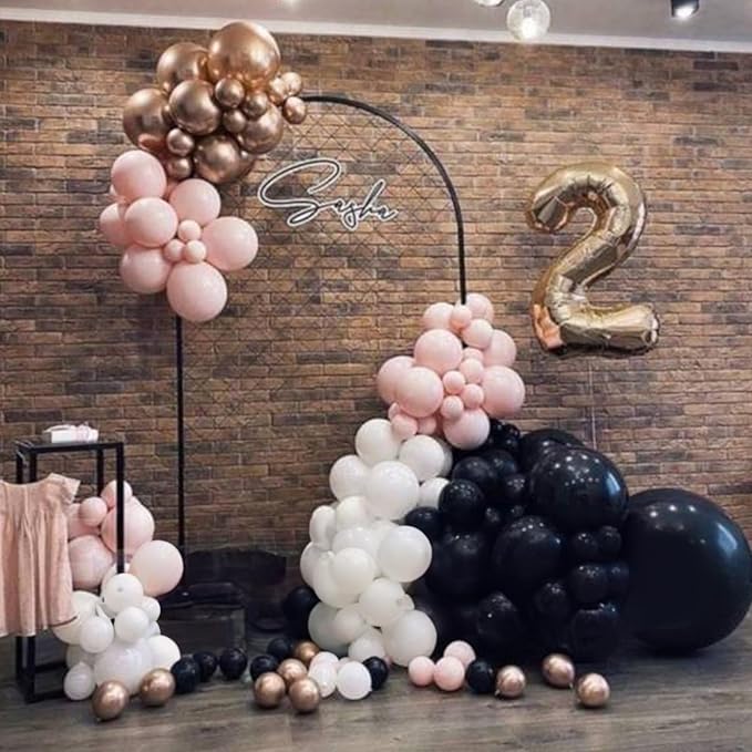 60 PCS Black and Pink Balloons, Retro Dusty Pink Ivory Sand White
