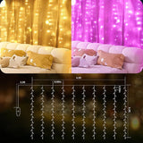Color Changing Curtain Lights, Pink Room Decor 8 Modes LED String