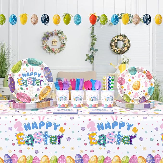 194 Pcs Easter Party Supplies Decorations Happy Easter Party Plates