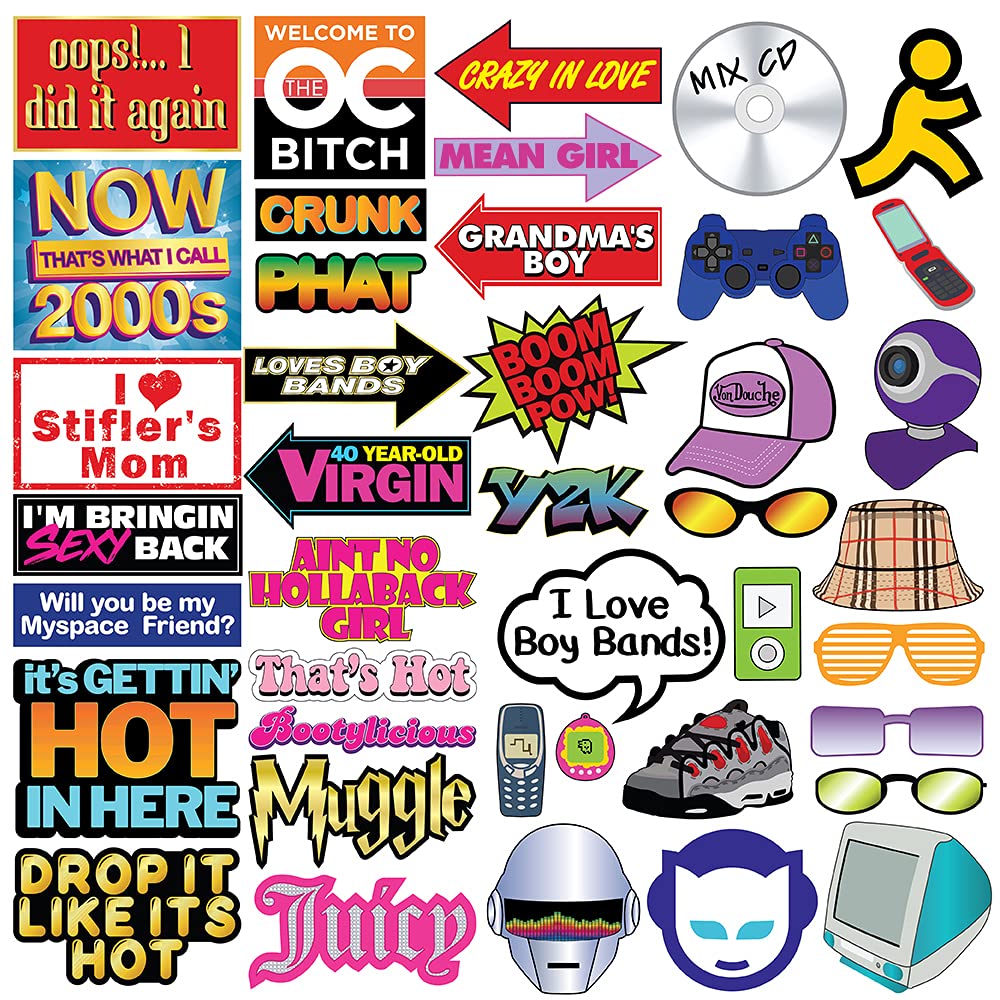 2000s Y2K Photo Booth Props - 40 Pieces - Throwback Y2K Party