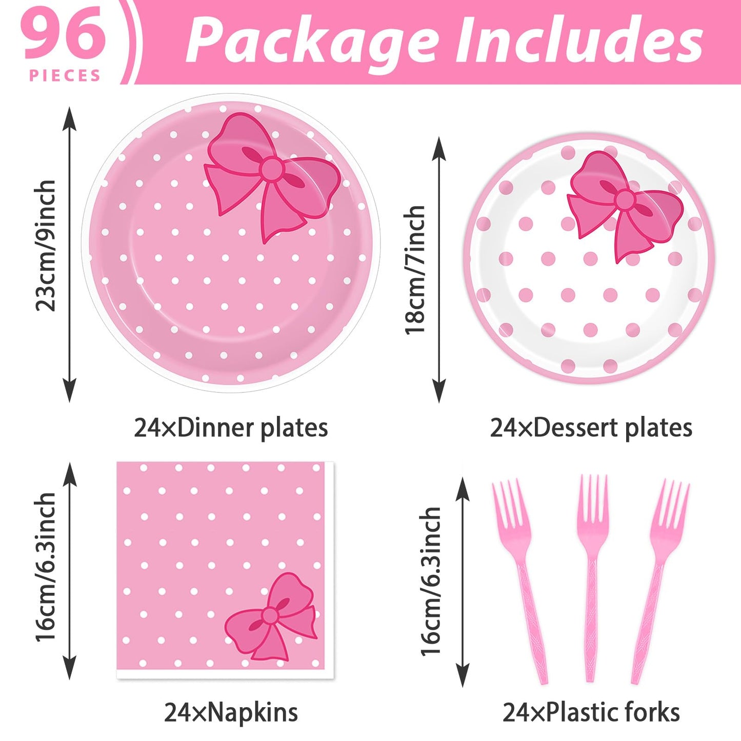 96Pcs Pink Cat Paper Plates and Napkins Cute Cats Bow Theme Birthday