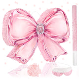 Pink Bow Pinata Set - Coquette Pink Crystal Bow Piñata with Blindfold