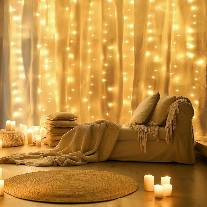 Color Changing Curtain Lights, Pink Room Decor 8 Modes LED String