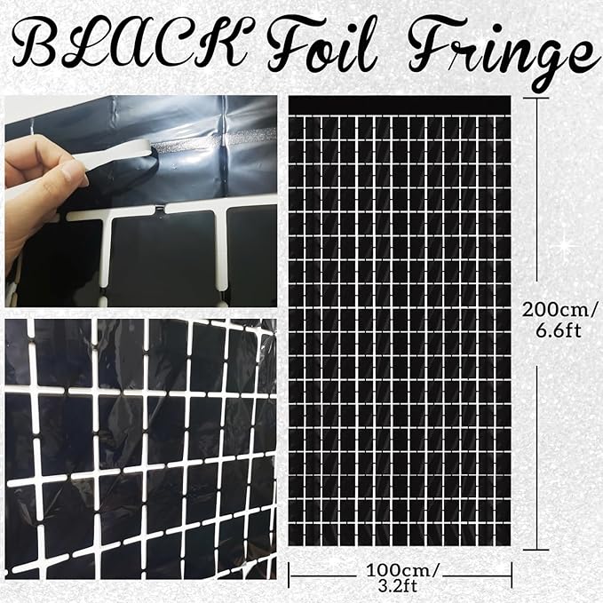 GOER Black Party Backdrop Metallic Tinsel Foil Fringe Curtain Photo