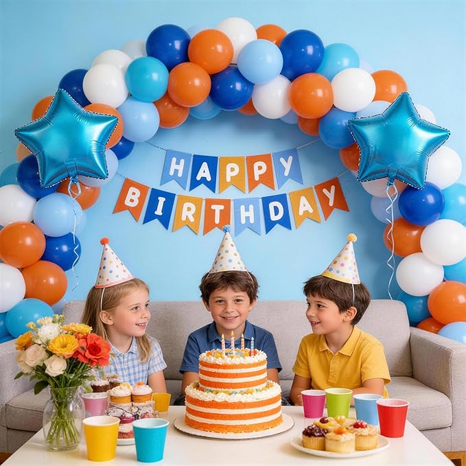 Blue Orange Dog Happy Birthday Banner Sport Summer Birthday