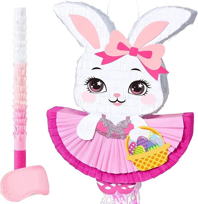 Easter Bunny Piñata Pink Easter Rabbit Piñata with Blindfold and