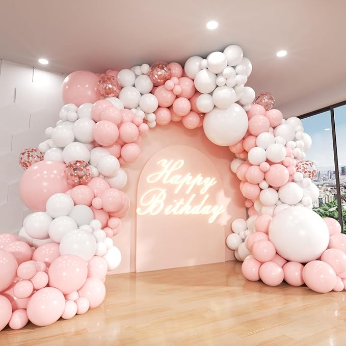 Pink and White Balloon Arch Kit, ADOINBY 140Pcs Macaron Pink Balloon