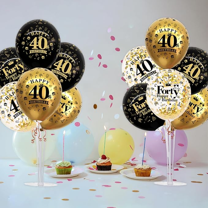 4 Set Black Gold Balloon Stand Kit for Birthday Decorations for 40th