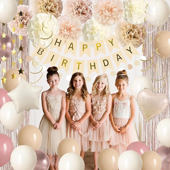 Beige Boho Birthday Decorations for Girls Women Happy Birthday