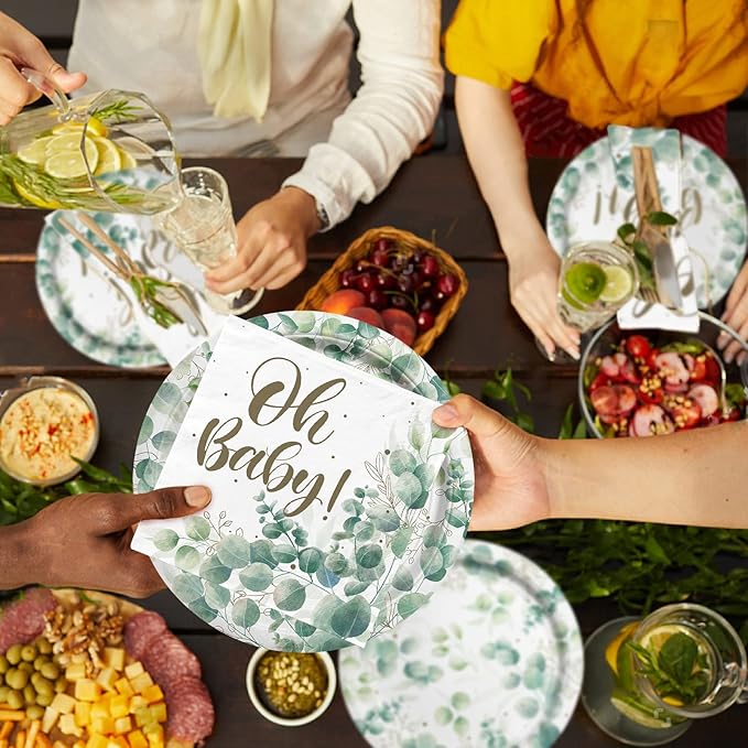 Sage Greenery Baby Shower Party Supplies Disposable Paper Plates