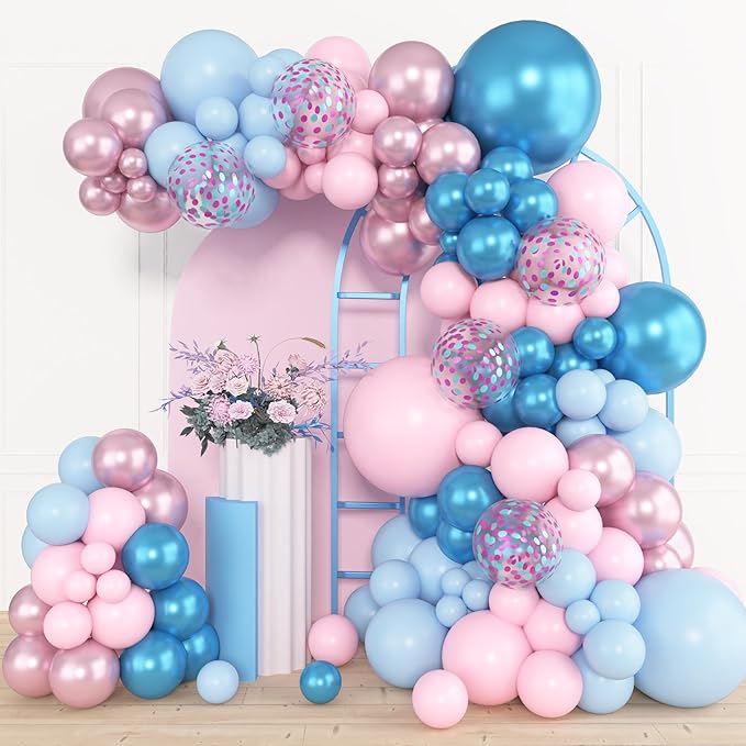 Amandir 153pcs Pink Blue Balloon Garland Arch Kit, Different Sizes 18
