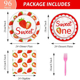 96 Pcs Strawberry Party Supplies Paper Plates Napkins 1st Birthday