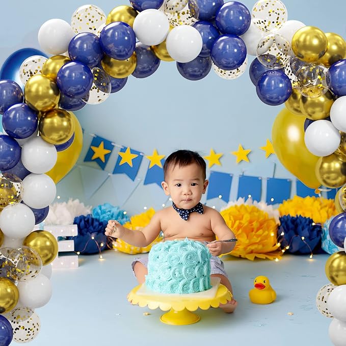 62pcs Gold Navy Blue Balloons Kit - 12 Inches Gold Blue Party