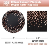 Black and Rose Gold Paper Plates and Napkins-200 Pack - Paper Plates