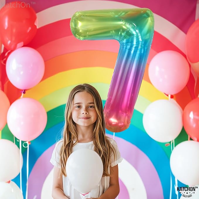 KatchOn, Giant Jelly Number 7 Balloon - 40 Inch | Multicolor Rainbow
