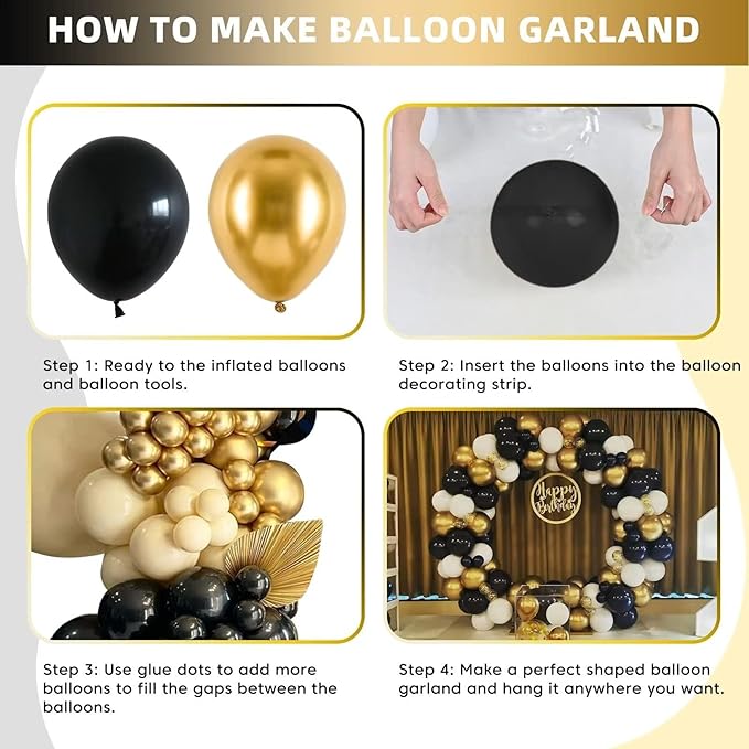 Black and Gold Balloon Garland Kit Metallic Gold and Black Balloon