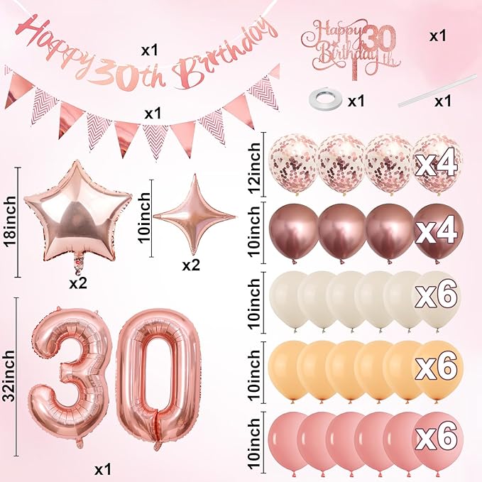 30th Birthday Decorations for Women Retro Pink Beige Number 30