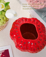 DN DECONATION Red Strawberry Vase, Strawberry Ceramic Flower Vases for