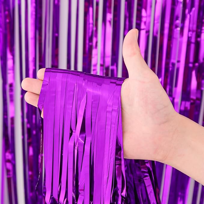 Voircoloria 2 Pack Purple Foil Fringe Backdrop Curtains, Tinsel