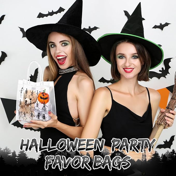 24 Pcs Halloween Clear Gift Bags Skeleton Plastic Bags with Handles