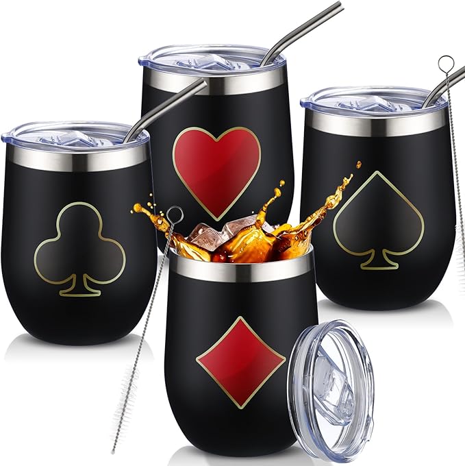 4 Pcs Casino Party Cups Pokers Glasses Stainless Steel Wine Tumblers