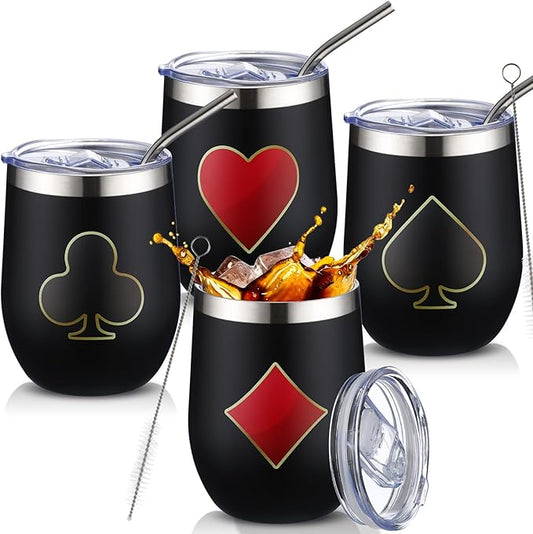 4 Pcs Casino Party Cups Pokers Glasses Stainless Steel Wine Tumblers