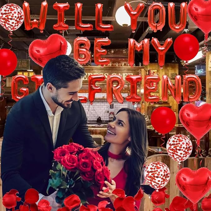 Letter Balloons - Will You Be My Girlfriend 18“ Red Heart Foil