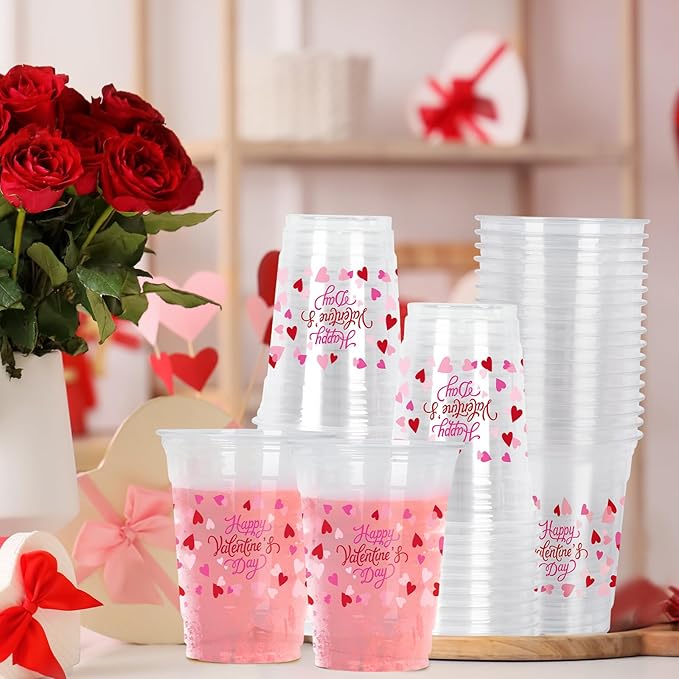 Valentine's Party Supplies Romantic 60 Pcs 12oz Love Themed Plastic