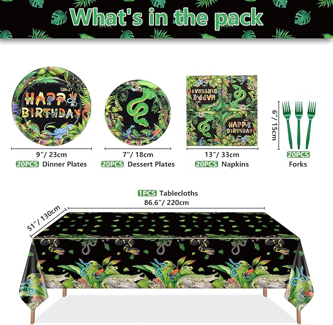 81Pcs Reptile Party Decorations Plates - Including Reptile Birthday