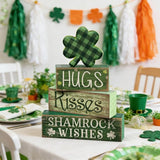 4 Pcs St Patrick's Day Table Wooden Signs Hug Shamrocks Table