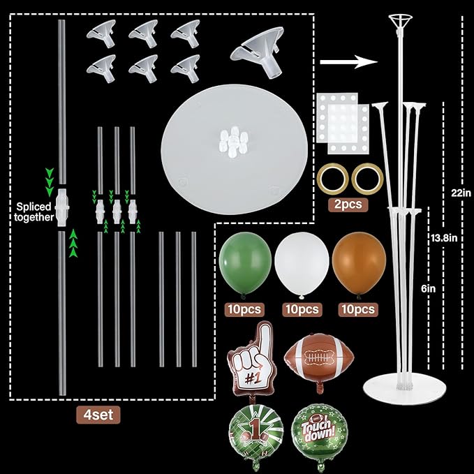 4 Sets Football Party Balloons Stand Kit with Football Shaped Count