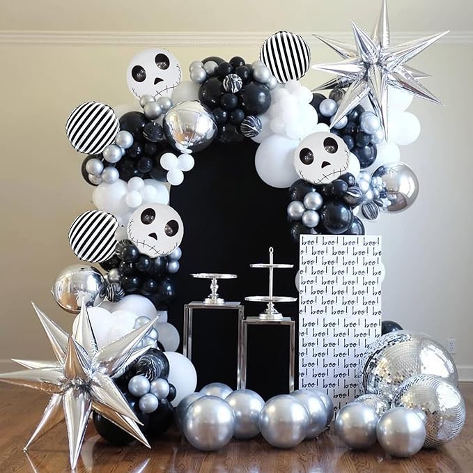 Halloween Balloons Decorations 18 Inch Skull Black and White Striped