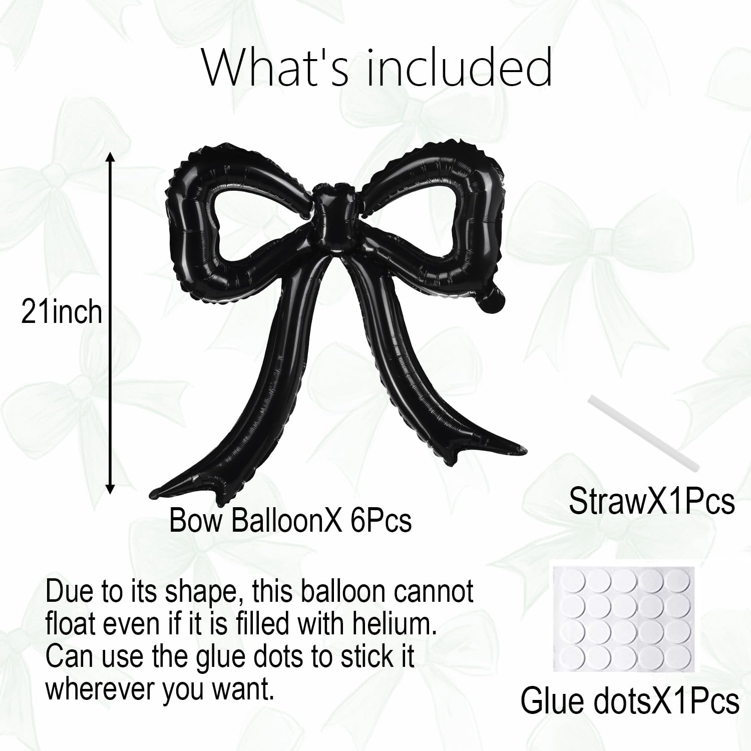 6pcs Black Bow Foil Balloons Bow Mylar Balloon Set for Coquette