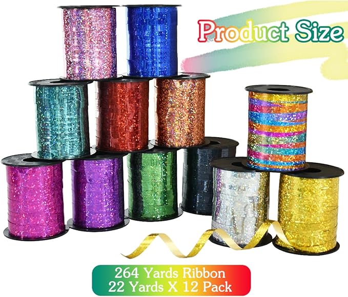 BEISHIDA 12 Assorted Colors Curling Ribbons Set,Rainbow Balloons
