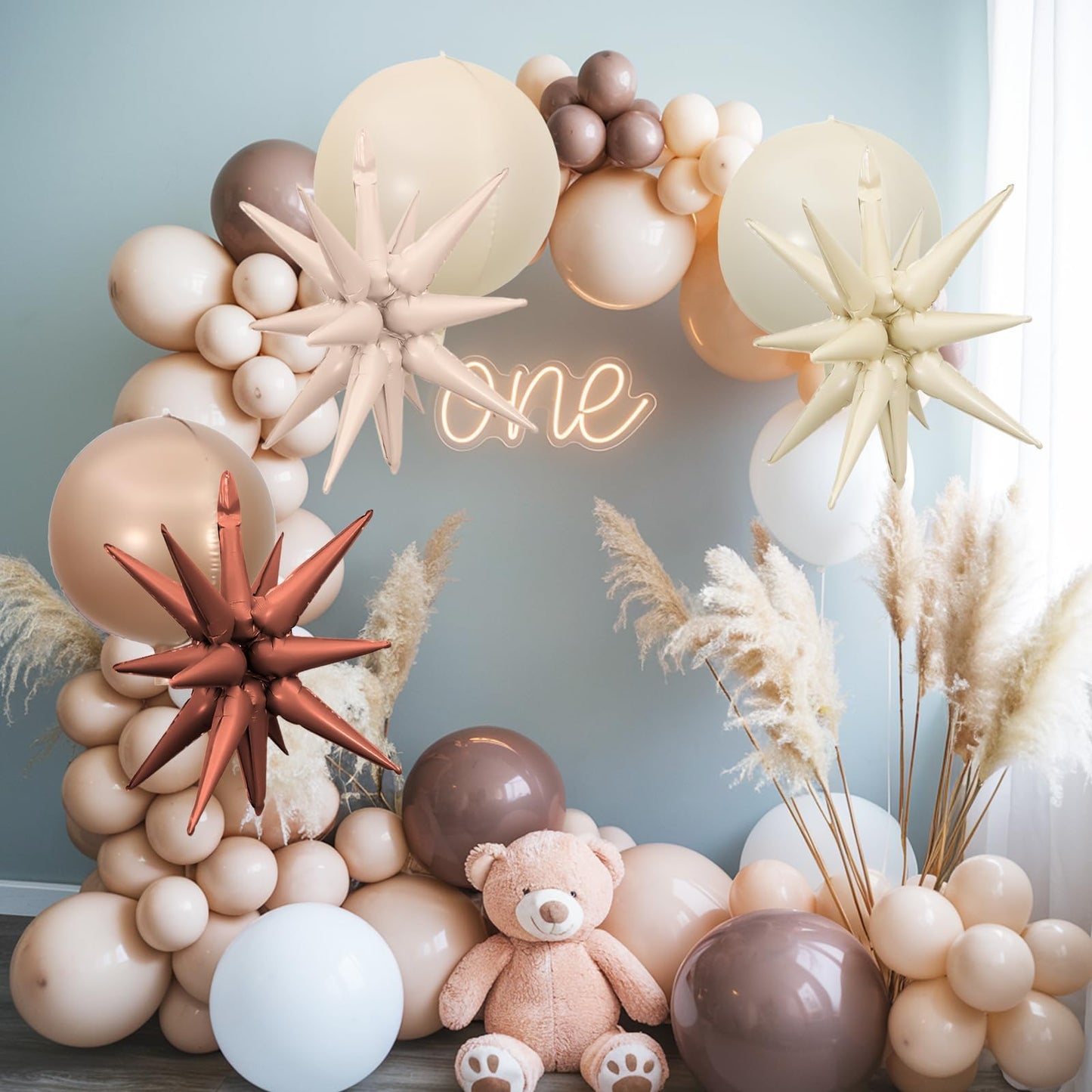 6Pcs Sand White Brown Foil Balloons,22Inch Cream Beige Tan 4D Round