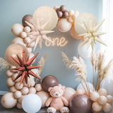 6Pcs Sand White Brown Foil Balloons,22Inch Cream Beige Tan 4D Round