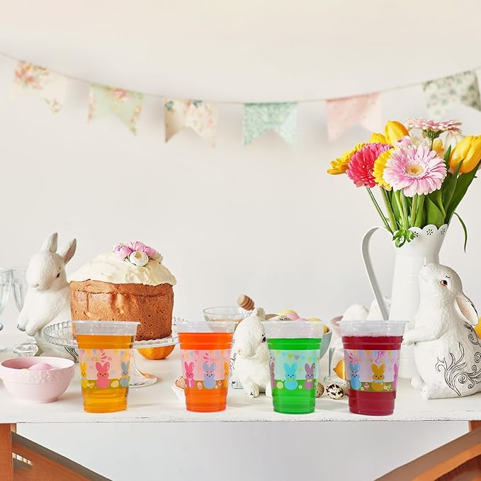 60 Pieces 16oz Easter Bunny Disposable Plastic Cups for Easter Party