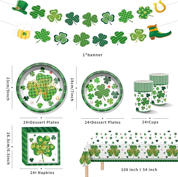 St Patrick's Day Party Supplies Tableware Set Irish Shamrock Themed