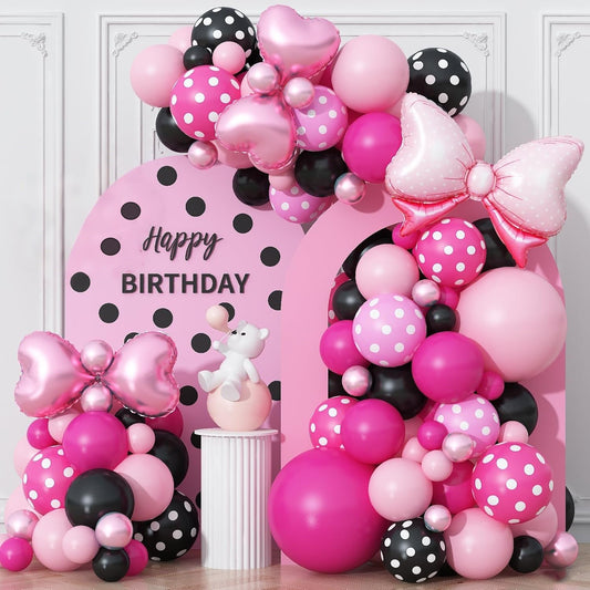 Pink and Black Balloons Arch Balloons Garland with Bow Heart Foil