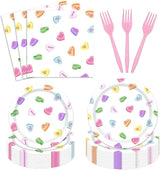 96Pcs Valentines Day Paper Tableware Set Conversation Hearts Party