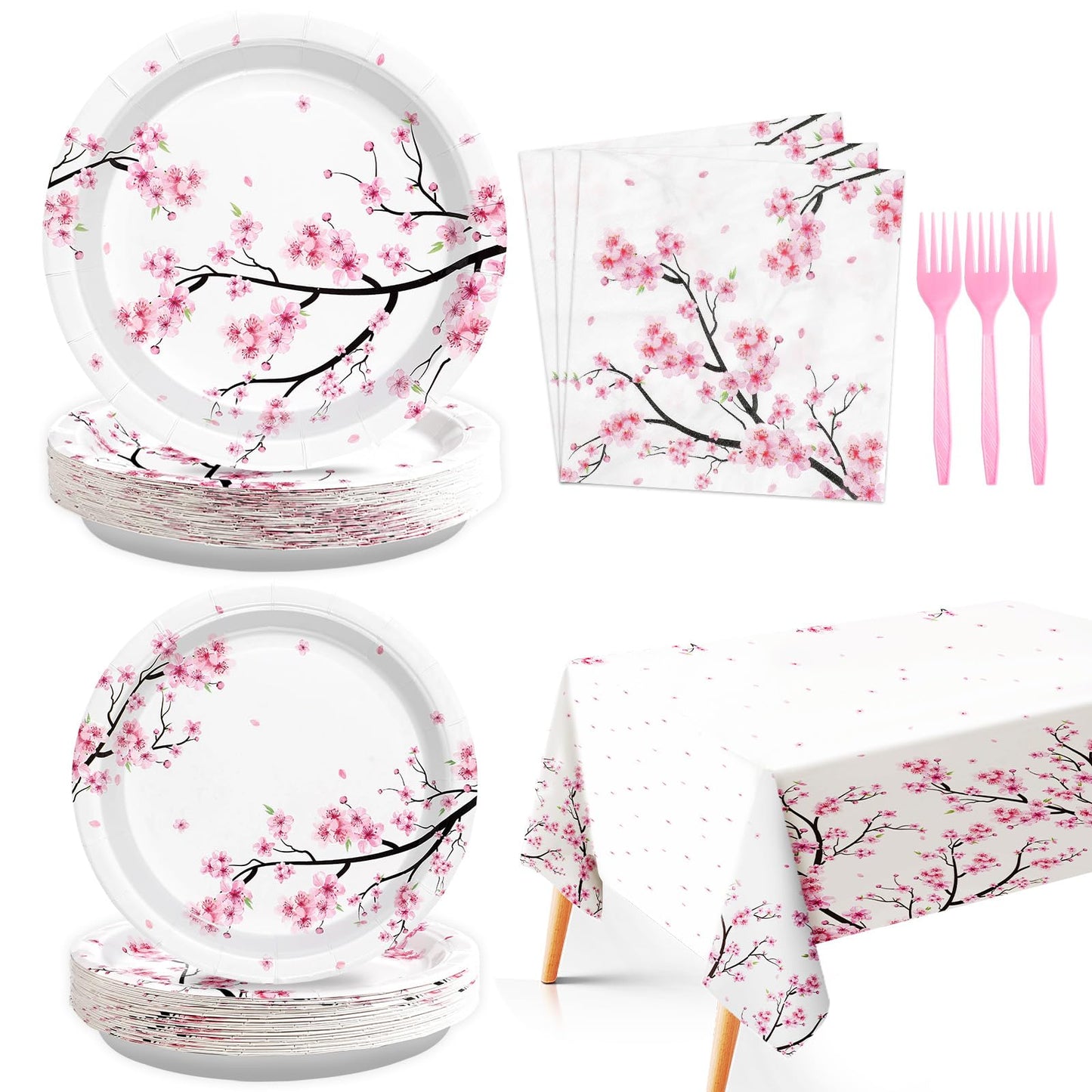 98Pcs Cherry Blossom Party Supplies Cherry Blossom Plates and Napkins