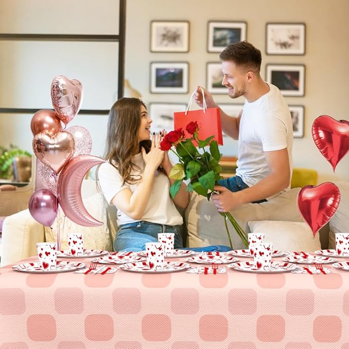 112 PCS Valentines Day Plates and Napkins Party Decorations Red