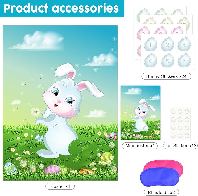ASTARON Pin The Tail on The Bunny Game for Birthday Party, Easter
